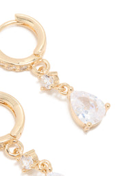 Gold Plated Cubic Zirconia Pear Drop Huggie Earrings - link has visual effect only