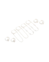 Silver Plated Cubic Zirconia Chained & Rondell Huggie Earrings 4-Pack - link has visual effect only