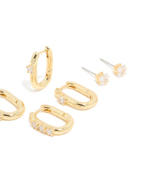 Gold Plated Cubic Zirconia Stud & Huggie Earrings 4-Pack - link has visual effect only