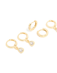 Gold Plated Pearl & Cubic Zirconia Drop Huggie Earrings 4-Pack - link has visual effect only
