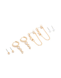 Gold Plated Cubic Zirconia Lovely Chain & Stud Earrings 4-Pack - link has visual effect only