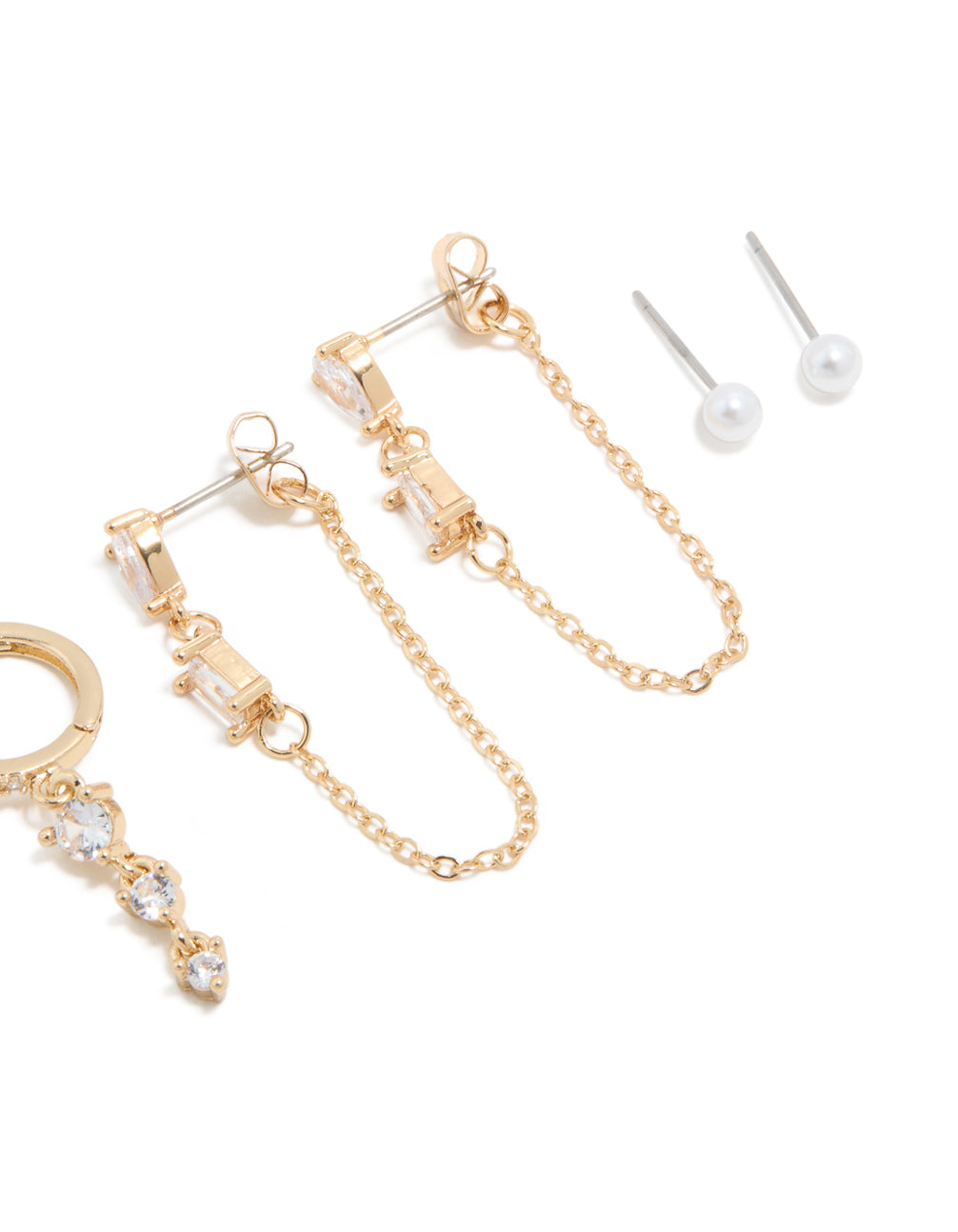 Gold Plated Cubic Zirconia Lovely Chain & Stud Earrings 4-Pack
