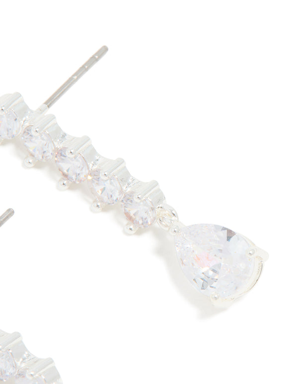 Silver Plated Cubic Zirconia Lovely Pear Drop Earrings