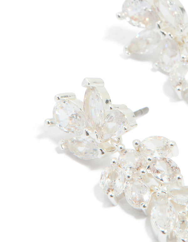 Silver Plated Cubic Zirconia Dazzling Leaf Drop Earrings