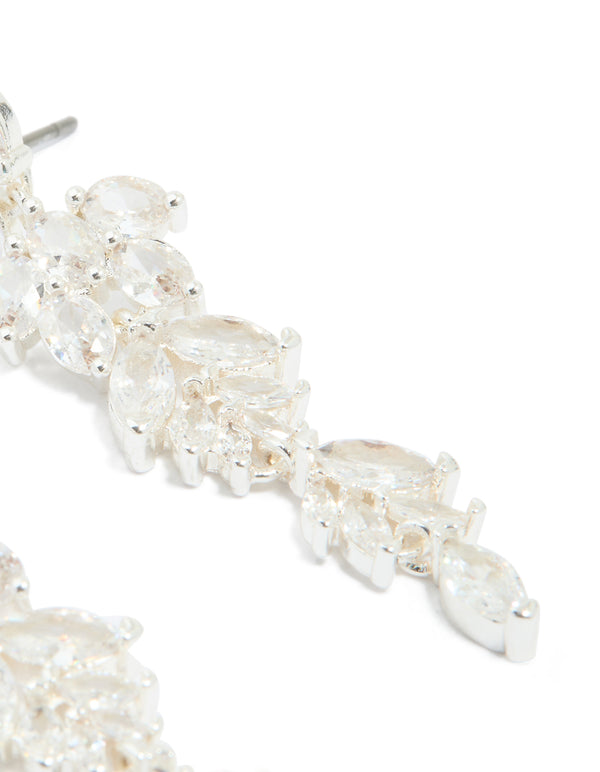 Silver Plated Cubic Zirconia Dazzling Leaf Drop Earrings