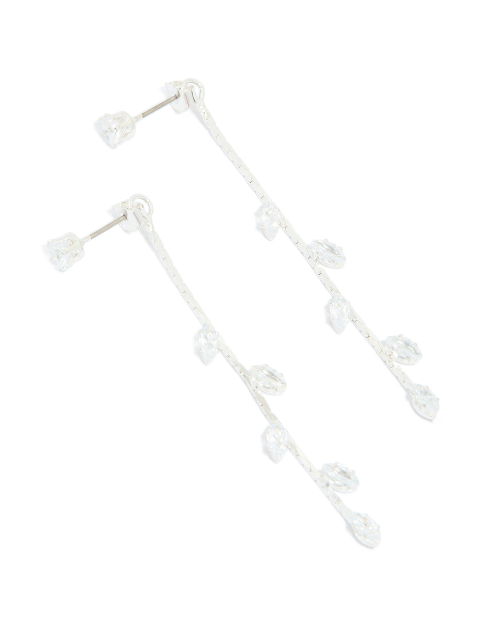 Silver Plated Cubic Zirconia Gleaming Leaf Drop Earrings