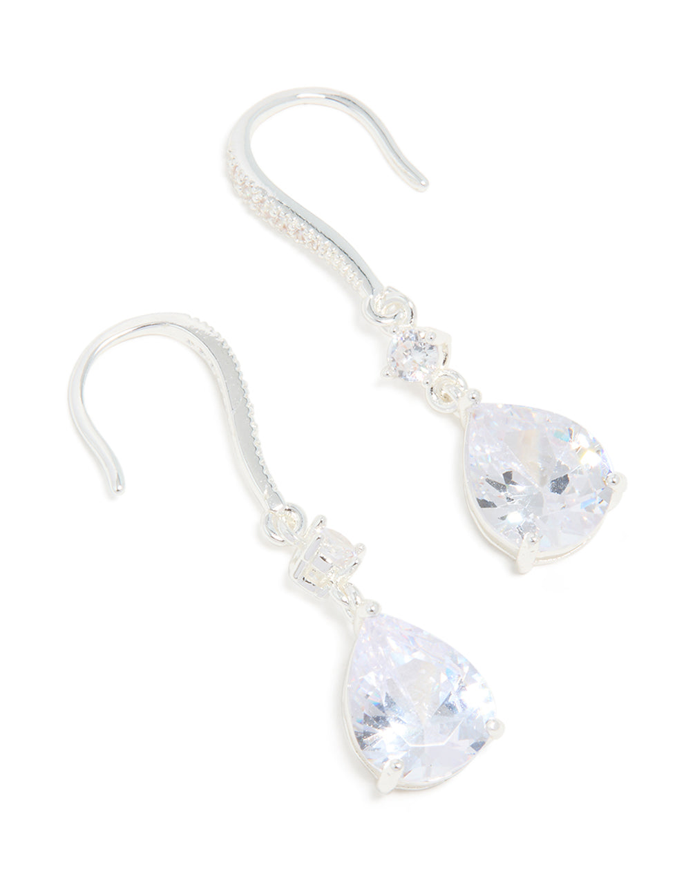 Silver Plated Radiant Cubic Zirconia Hook Earrings