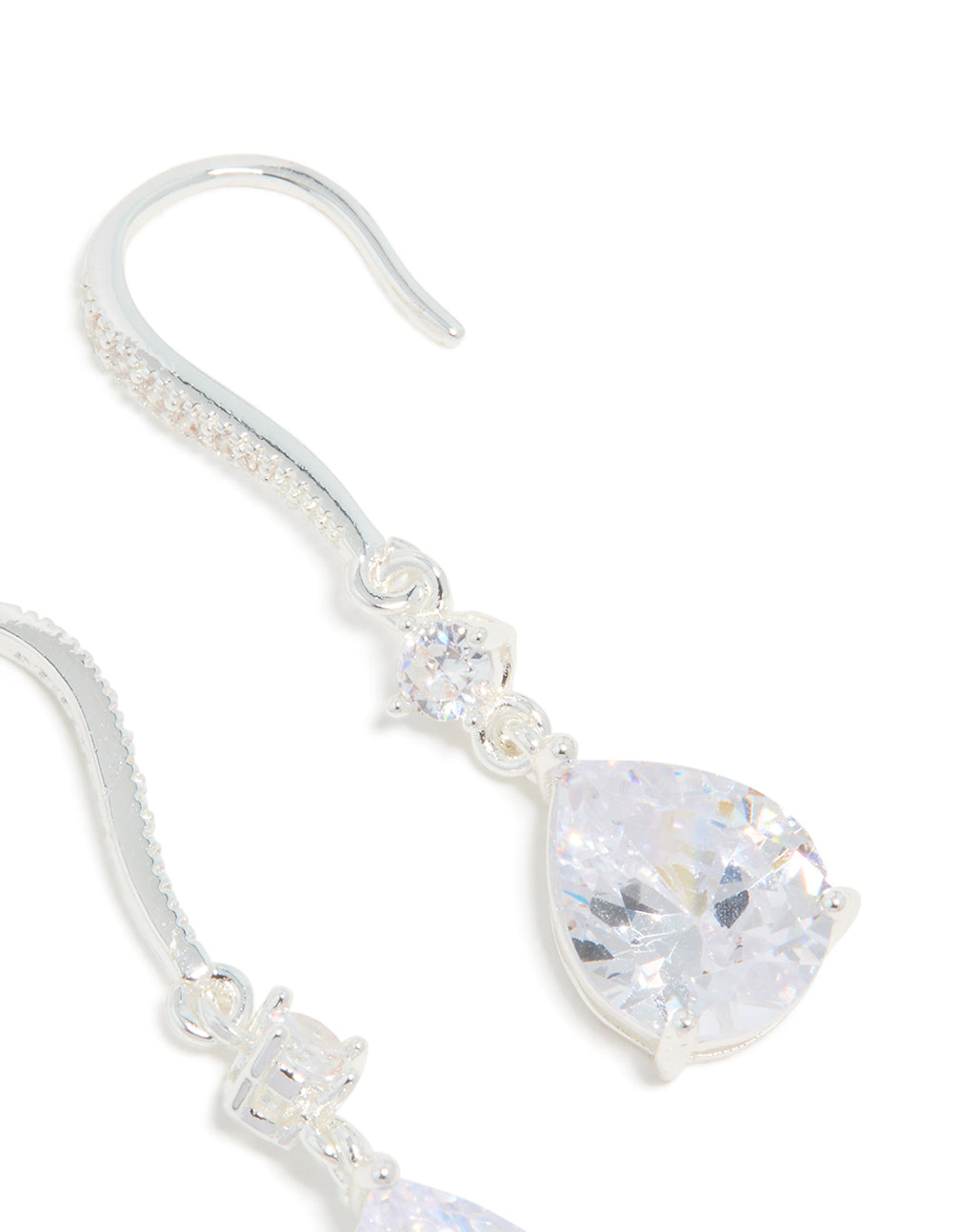 Silver Plated Radiant Cubic Zirconia Hook Earrings