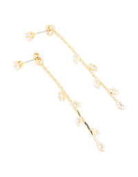 Gold Plated Cubic Zirconia Gleaming Leaf Drop Earrings - link has visual effect only