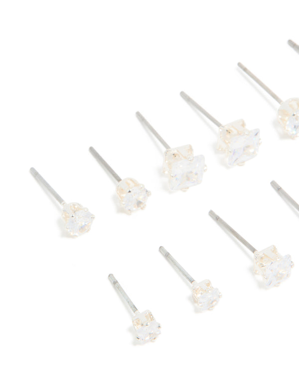 Silver Plated Stud Earrings 6-Pack