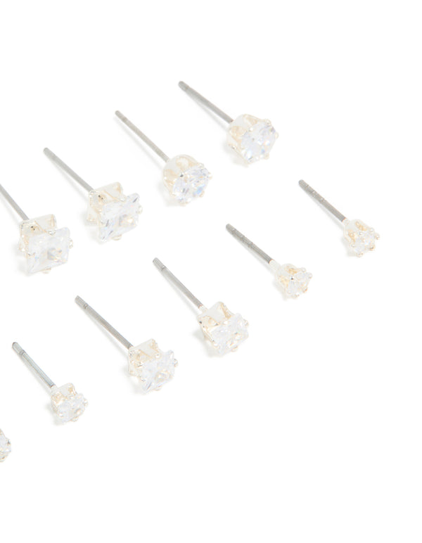 Silver Plated Stud Earrings 6-Pack