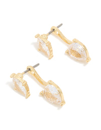 Gold Plated Cubic Zirconia Pear Ear Jacket Earrings - link has visual effect only