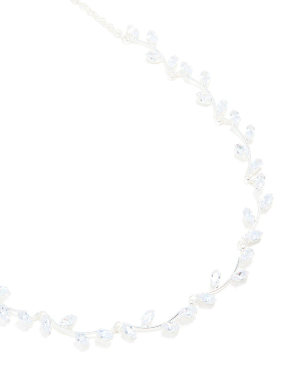 Silver Plated Cubic Zirconia Floral Vine Necklace