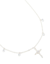 Silver Plated Cubic Zirconia Floating Cross Pendant Necklace - link has visual effect only