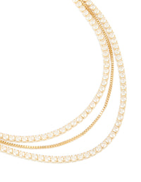 Gold Plated Cubic Zirconia Tennis Layered Necklace - link has visual effect only
