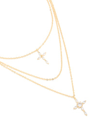 Gold Plated Cubic Zirconia Cross Layered Necklace - link has visual effect only