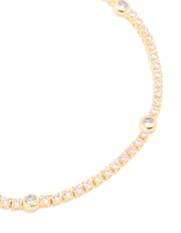 Gold Plated Circle Cubic Zirconia Tennis Bracelet