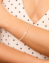 Gold Plated Cubic Zirconia Rectangular Centre & Tennis Bracelet - link has visual effect only