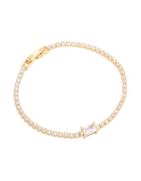 Gold Plated Cubic Zirconia Rectangular Centre & Tennis Bracelet - link has visual effect only