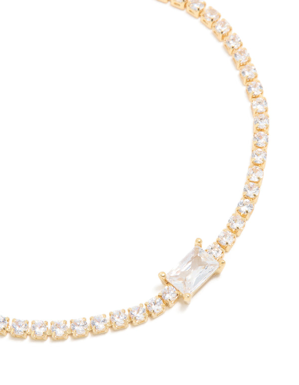 Gold Plated Cubic Zirconia Rectangular Centre & Tennis Bracelet