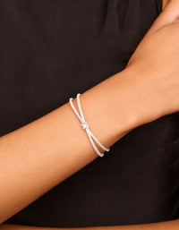 Silver Plated Cubic Zirconia Intersecting Wrist Cuff - link has visual effect only