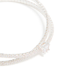 Silver Plated Cubic Zirconia Intersecting Wrist Cuff - link has visual effect only