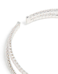 Silver Plated Cubic Zirconia Intersecting Wrist Cuff - link has visual effect only
