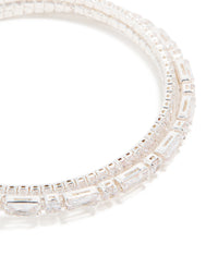 Silver Plated Cubic Zirconia Rectangle Layered Wrist Cuff - link has visual effect only