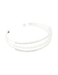 Silver Plated Cubic Zirconia Layered Wrist Cuff - link has visual effect only