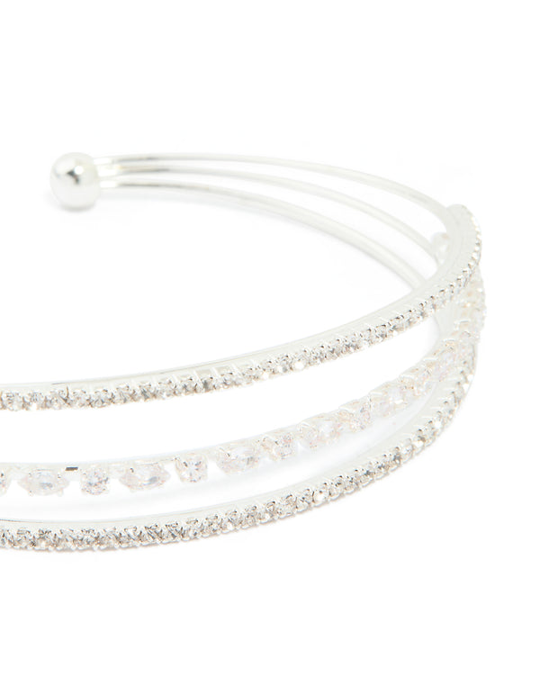 Silver Plated Cubic Zirconia Layered Wrist Cuff