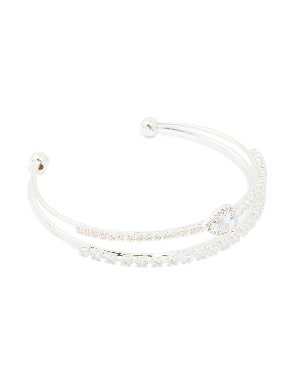 Silver Plated Cubic Zirconia Layered Pear Wrist Cuff