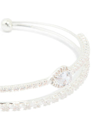 Silver Plated Cubic Zirconia Layered Pear Wrist Cuff - link has visual effect only