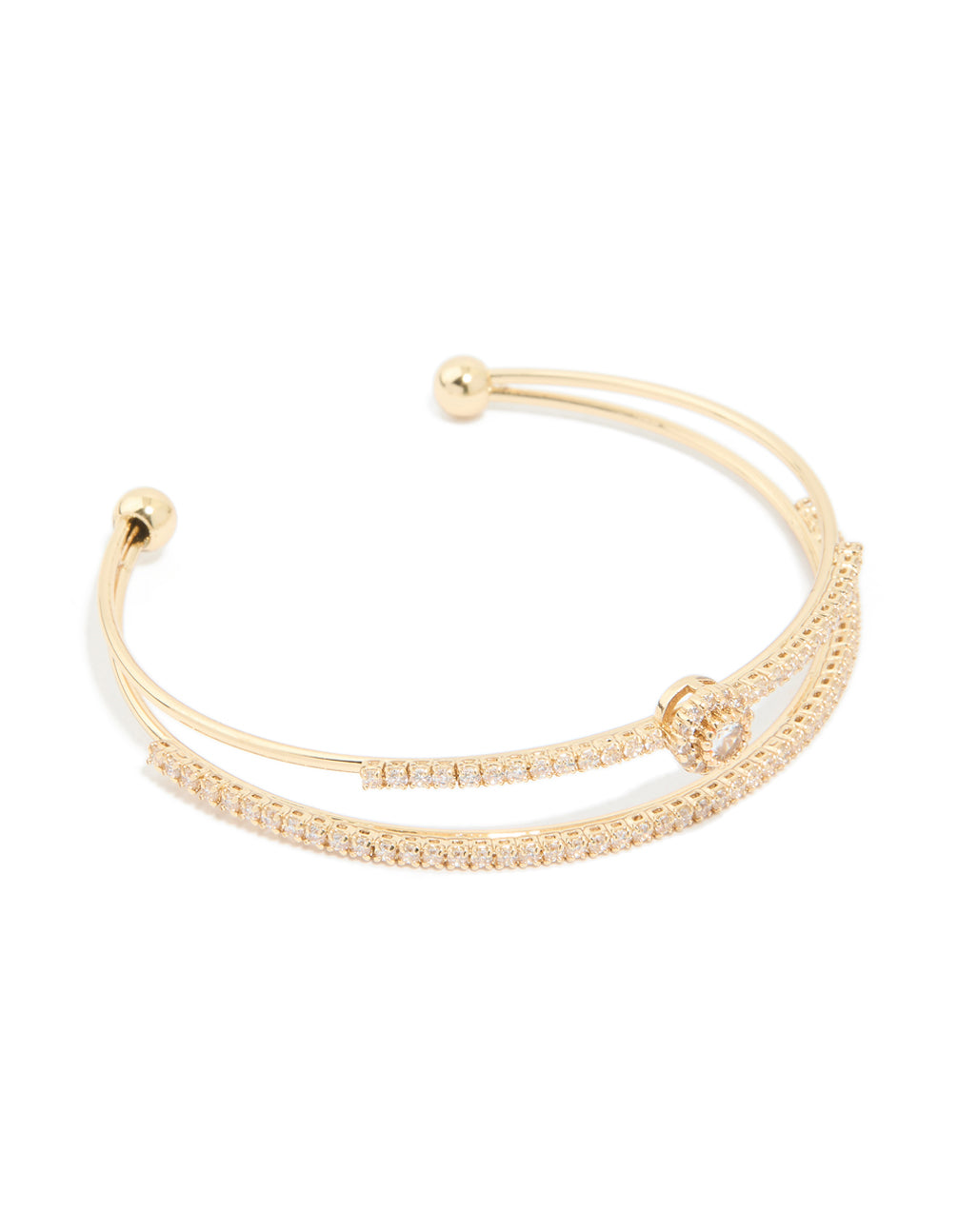 Gold Plated Cubic Zirconia Round Front Layered Wrist Cuff