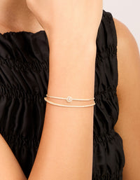 Gold Plated Cubic Zirconia Round Front Layered Wrist Cuff - link has visual effect only