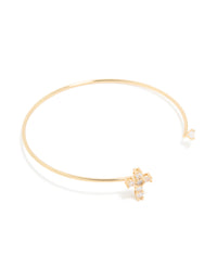 Gold Plated Cubic Zirconia Modern Cross Wrist Cuff - link has visual effect only