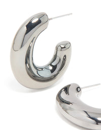 Gunmetal Silver Small Chubby Hoop Earrings - link has visual effect only