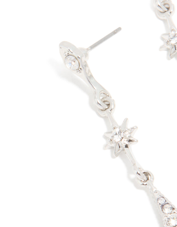 Silver Diamante Sun & Moon Drop Earrings