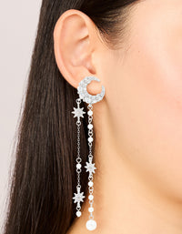 Silver Diamate & Pearl Celestial Drop Earrings - link has visual effect only