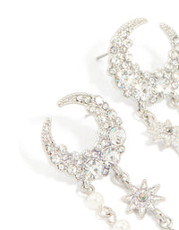 Silver Diamate & Pearl Celestial Drop Earrings - link has visual effect only
