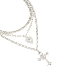 Silver Heart & Cross Gothic Layered Necklace - link has visual effect only