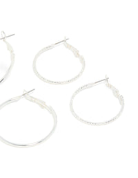 Silver Medium Smooth & Textured Hoop Earrings 3-Pack - link has visual effect only