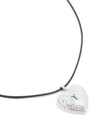 Silver Heart Locket Black Cord Necklace - link has visual effect only