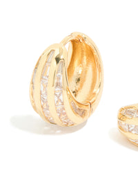 Gold Plated Cubic Zirconia Inlay Huggie Earrings - link has visual effect only