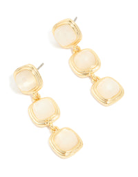 Gold Plated Stone Trio Square Drop Earrings - link has visual effect only
