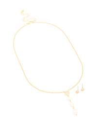 Gold Plated Cubic Zirconia Freshwater Pearl Drop Earrings & Necklace Set - link has visual effect only