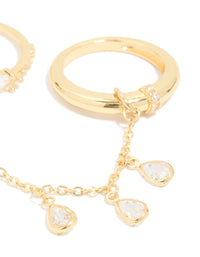Gold Plated Cubic Zirconia Oval & Chain Rings 3-Pack - link has visual effect only
