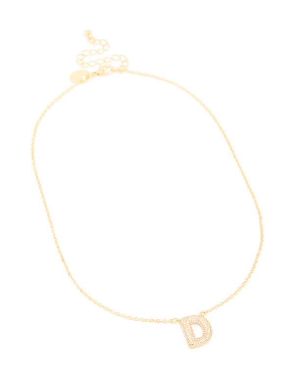 Gold Plated Cubic Zirconia Pave Letter D Necklace