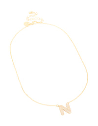 Gold Plated Cubic Zirconia Pave Letter N Necklace - link has visual effect only