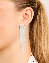 Silver Diamante Fringe Drop Earrings - link has visual effect only