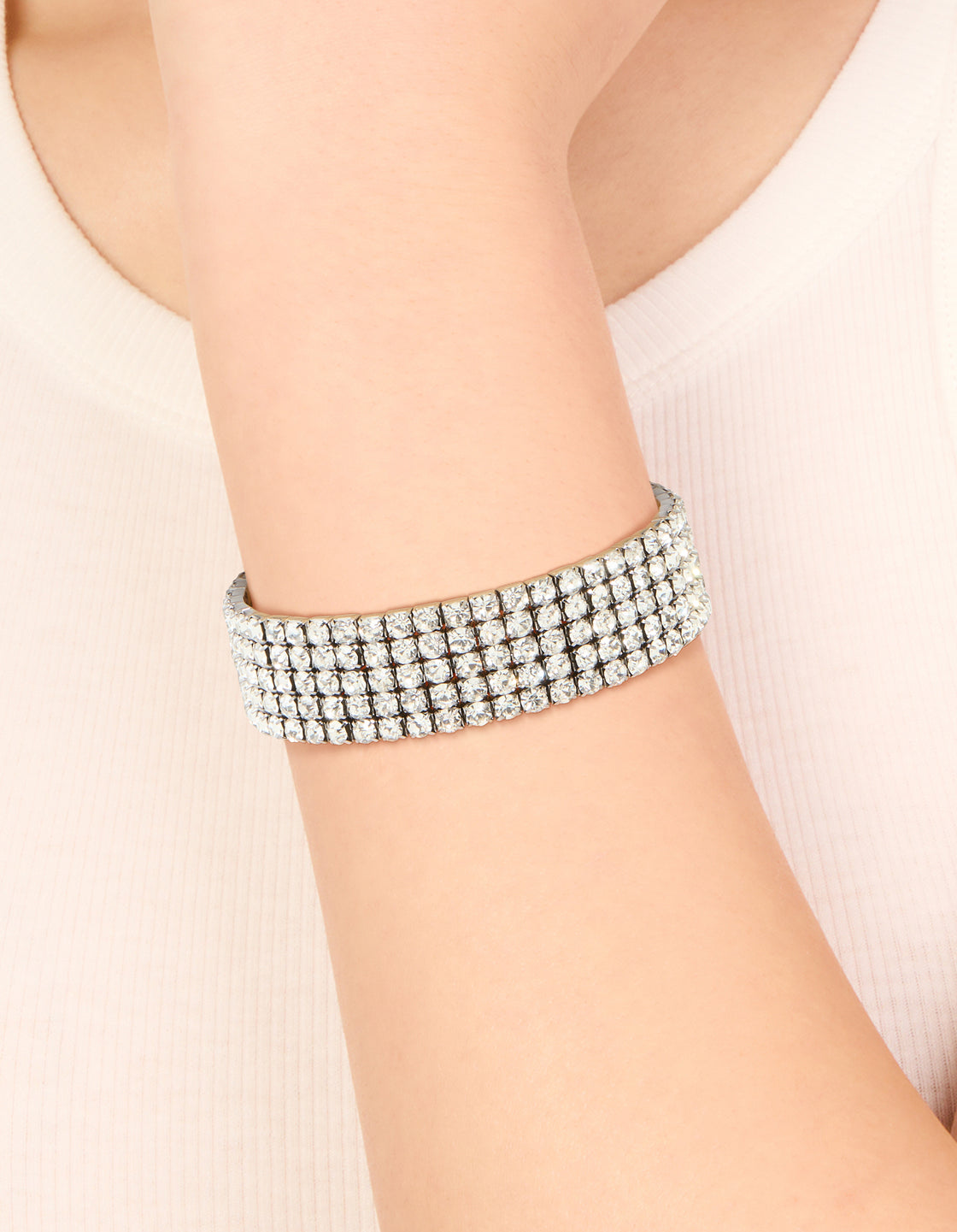 Gunmetal Silver Diamante Stretch Bracelet